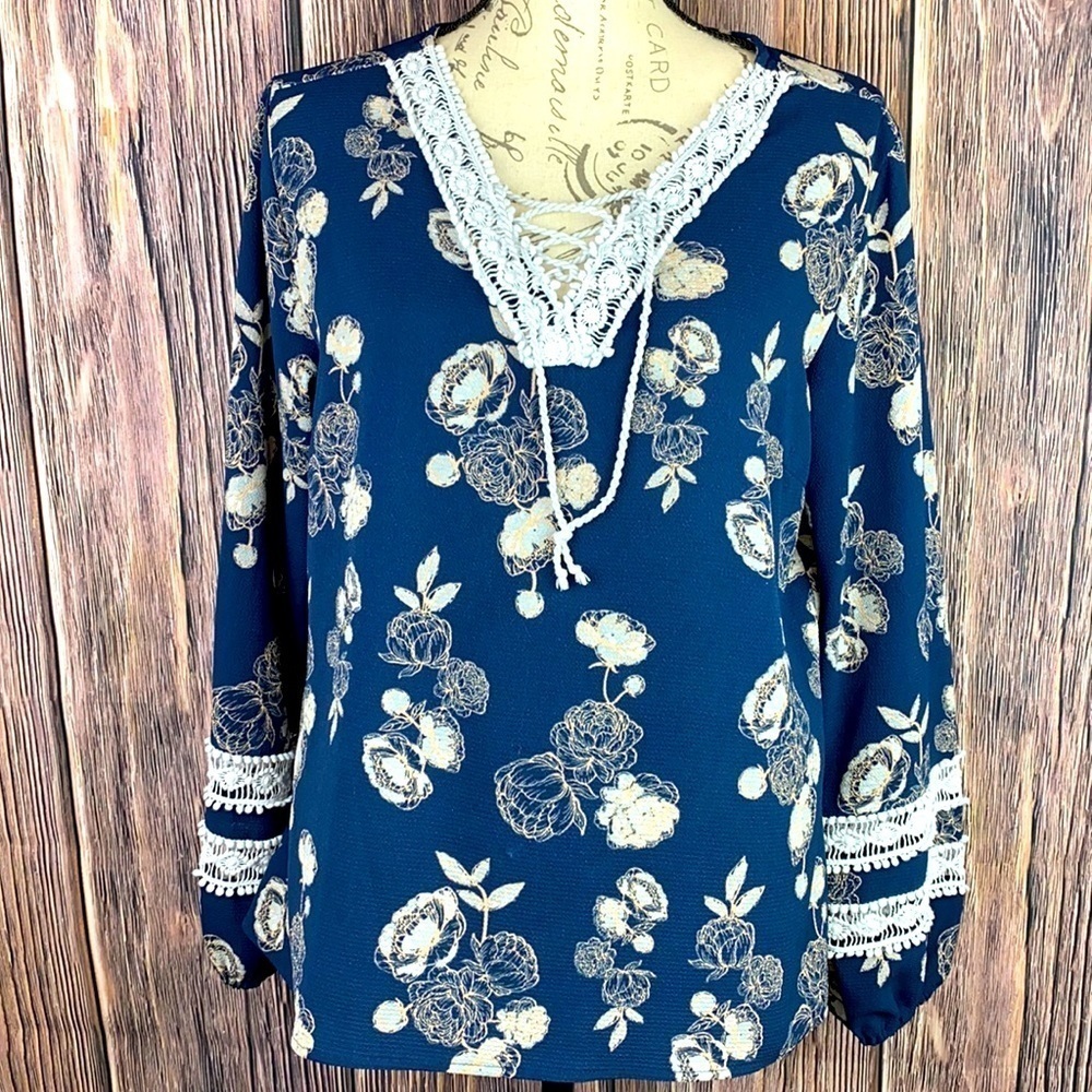 Navy floral blouse